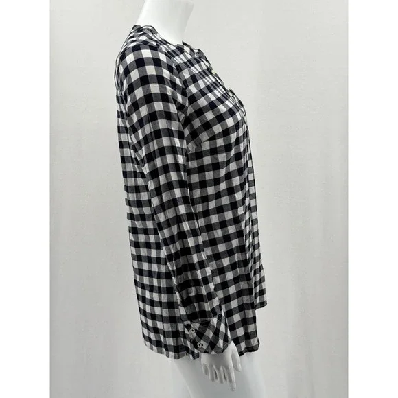 Talbots Top Womens Small Navy Gingham Popover Tunic Long Sleeve 100% Cotton NWT - Picture 3 of 10
